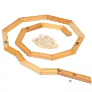 Wooden marble run in plastic free store