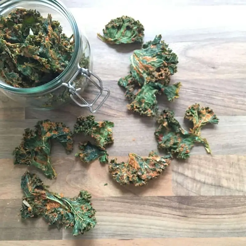 Canning jar with homemade kale chips 