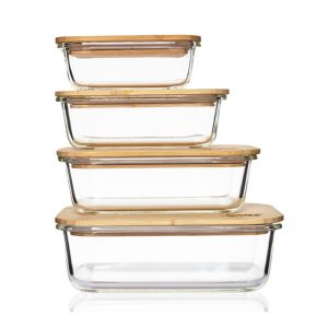 Set glass boxes with bamboo lids