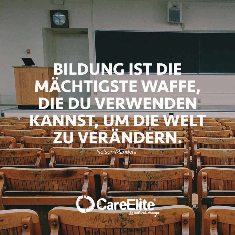 "Bildung ist die mächtigste Waffe, die du verwenden kannst, um die Welt zu verändern." (Zitat von Nelson Mandela)