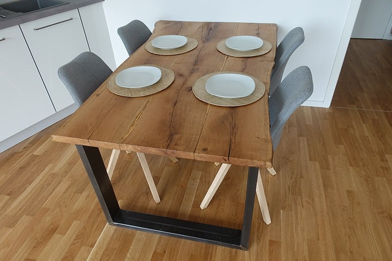Zero waste dining table from old oak planks