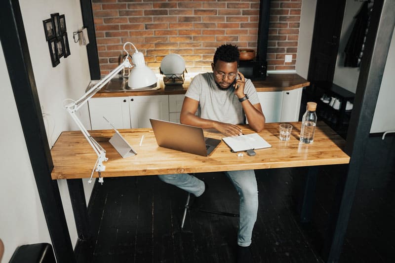 Man focuses on home work job