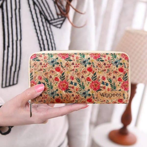 Sustainable cork wallet with floral pattern