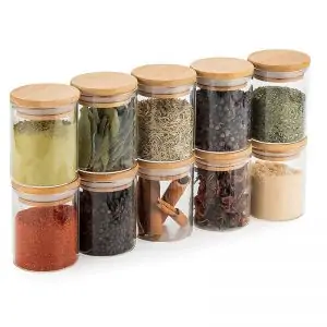 Sustainable spice jars with wooden lid