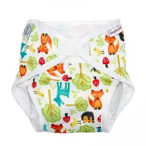 Sustainable fabric diaper with animal motifs