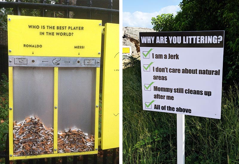 Creative signs against littering