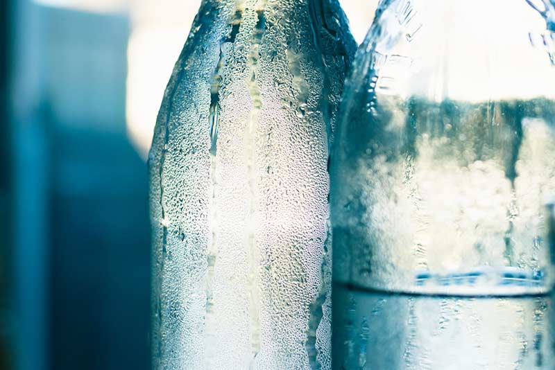 Water in glass bottles