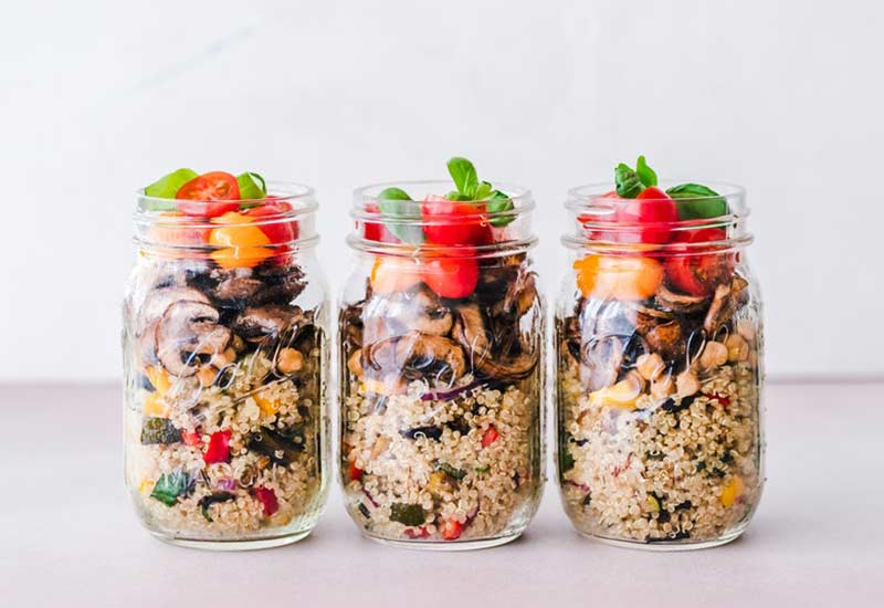 Prepared vegan meals in canning jars