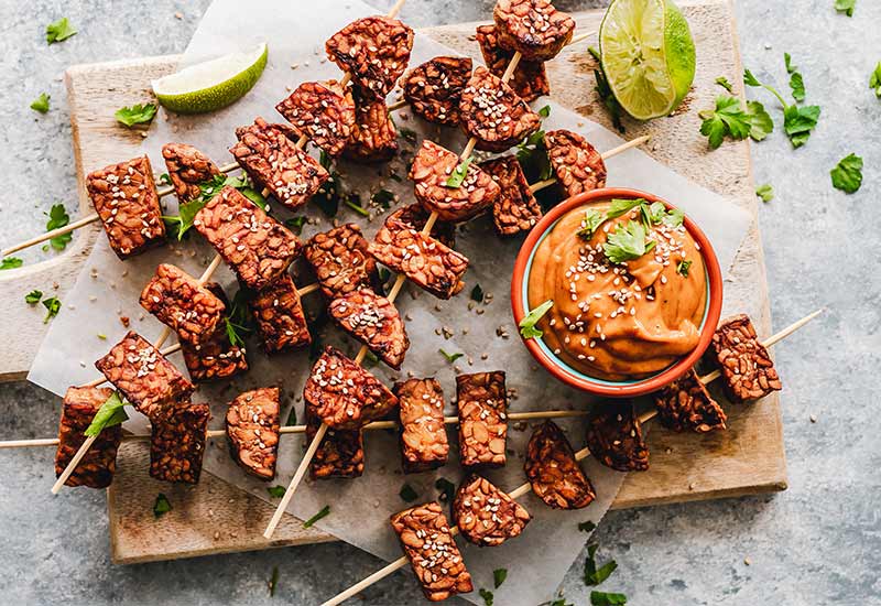 Seasoned tofu on a skewer - soy prejudice that it tastes of nothing