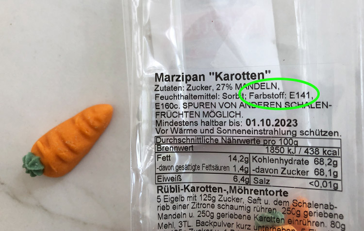 Veganer Farbstoff bei Marzipan Möhren