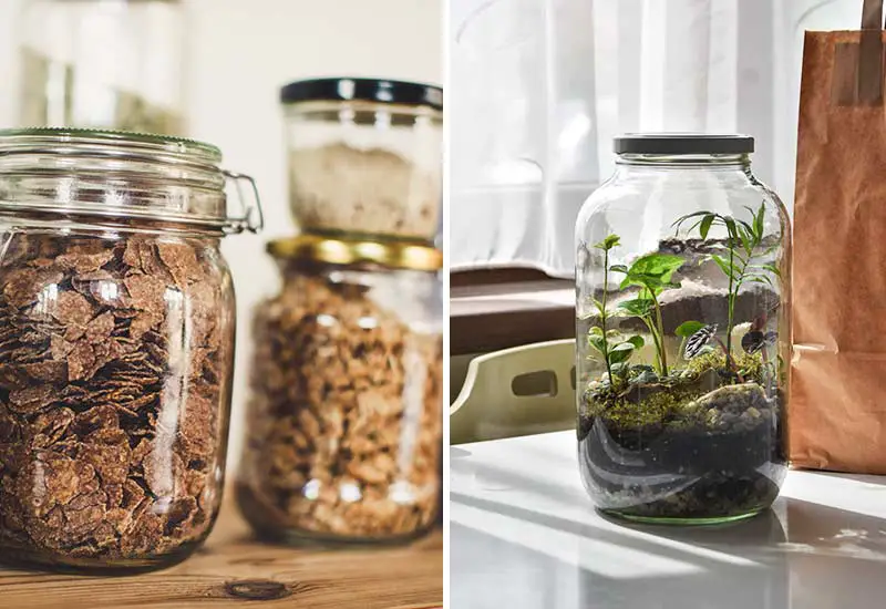 Use old packaging and reuse canning jars