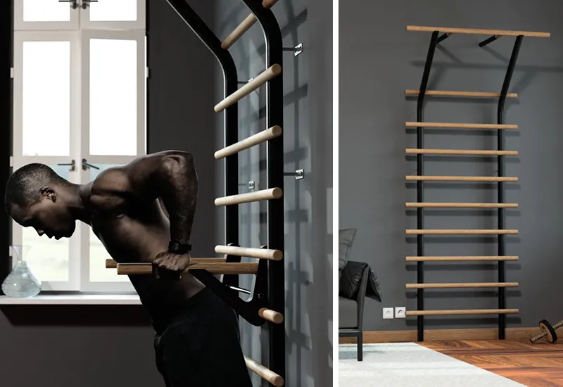 Versatile wooden wall bars as a sustainable fitness equipment