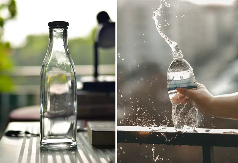 Trinkflaschen aus Glas und Plastik haben gute Ökobilanz