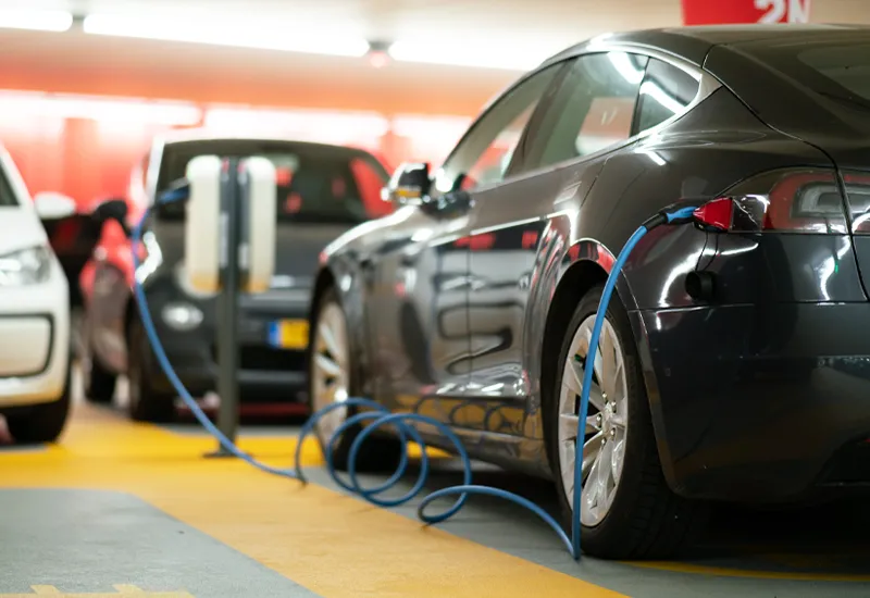 Parking the electric car in the garage in winter