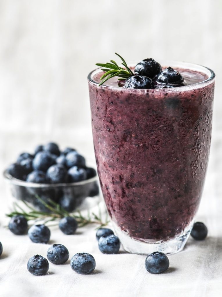Vegan breakfast smoothie with blueberries