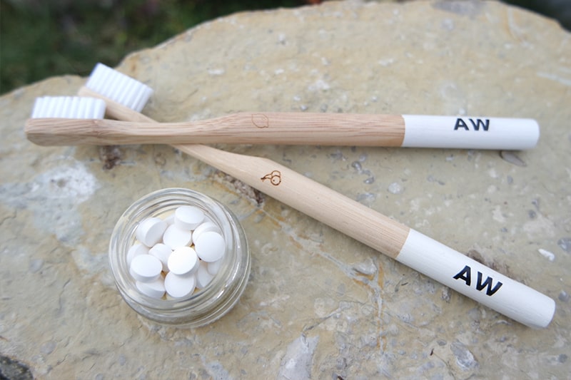 Plastic free camping with wooden toothbrushes